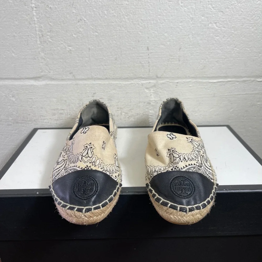 Tory Burch Bandana Print 74053‎ Color Block Flat Espadrilles Slip On Womens 5 US